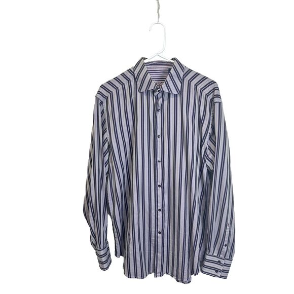 Robert Graham Men's L Gray Black Purple Striped Contrast‎ Cuff Button Down Shirt - Picture 1 of 11